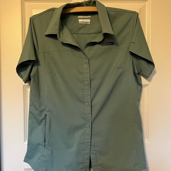 Olive Green Columbia Omnishade button-down shirt size L - Picture 1 of 3